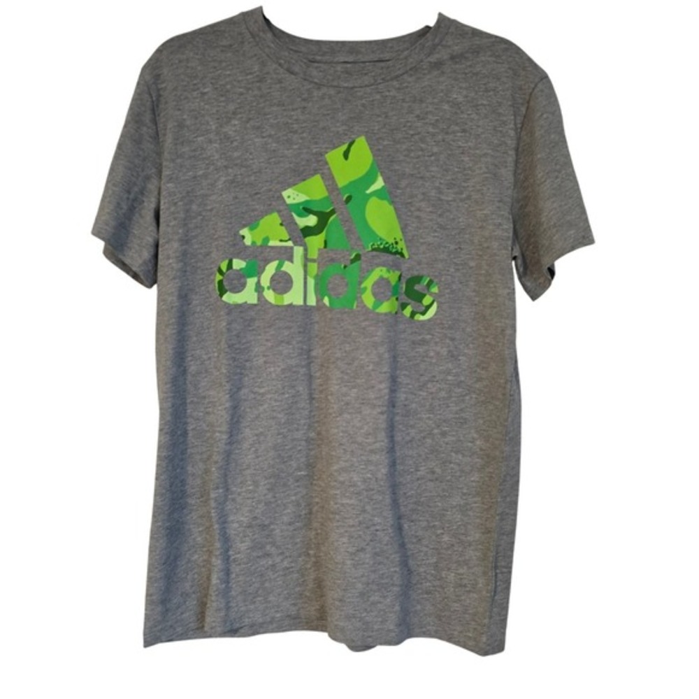 😀 Adidas XL 18 20 Gray Camo Logo Short Sleeve T Shirt Tee